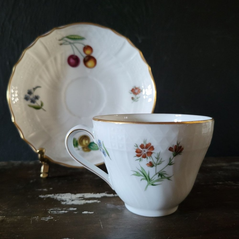 Vintage Hutschenreuther Summer Garden Tea Cup and Saucer Set, Flowers and Fruit